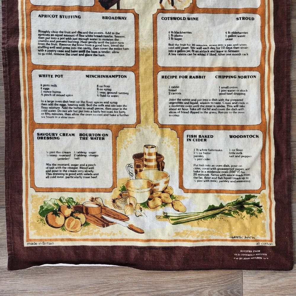 Old‎ Cotswold Recipes Kitchen Tea Towel Made in Britain Cotton Vintage British
